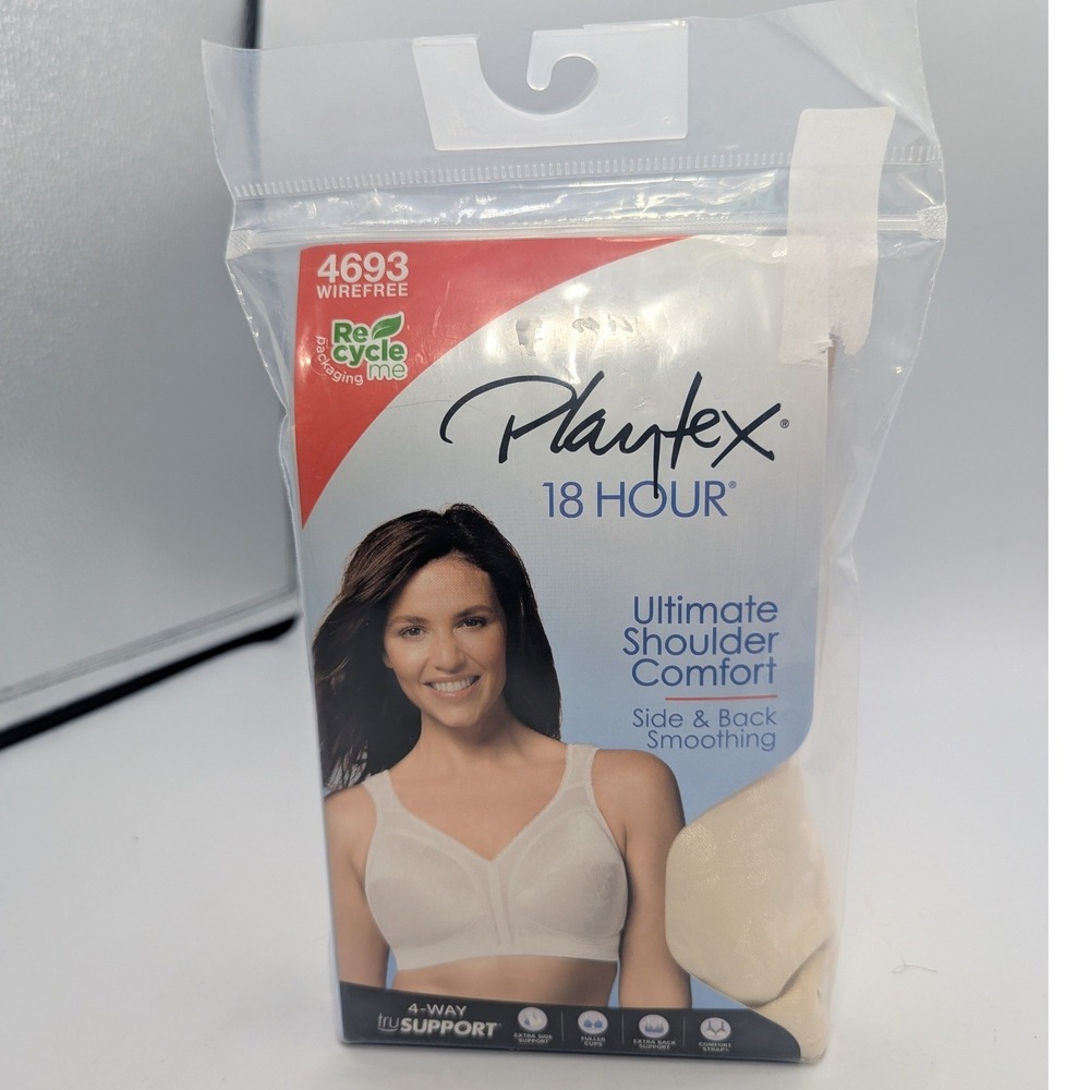 Playtex 18 Hour Wirefree Bra Natural Beige Ultimate Shoulder Comfort 44DDD 44F